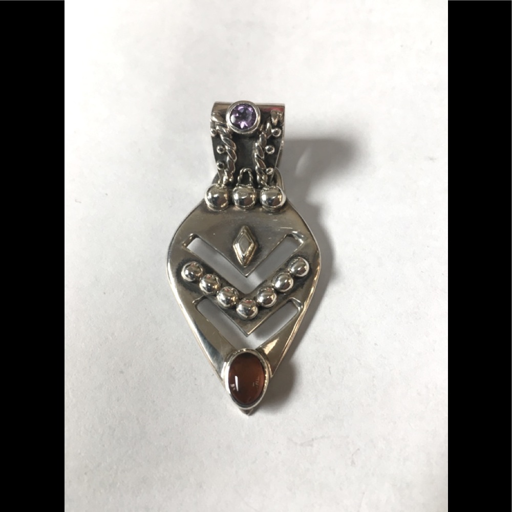 Sterling Silver, Amethyst & Amber Pendant